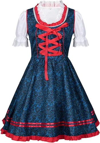 Vista 4 de QIGUANDZ Disfraz de Oktoberfest alemán para mujer, para adultos, Dirndl tradicional bávaro, cerveza, carnaval, Fraulein, cosplay, vestido