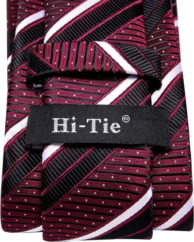 Vista 220 de Hi-Tie Corbatas de seda para hombre, diseño de cachemira a rayas, con bolsillo, gemelos cuadrados, conjunto formal de negocios