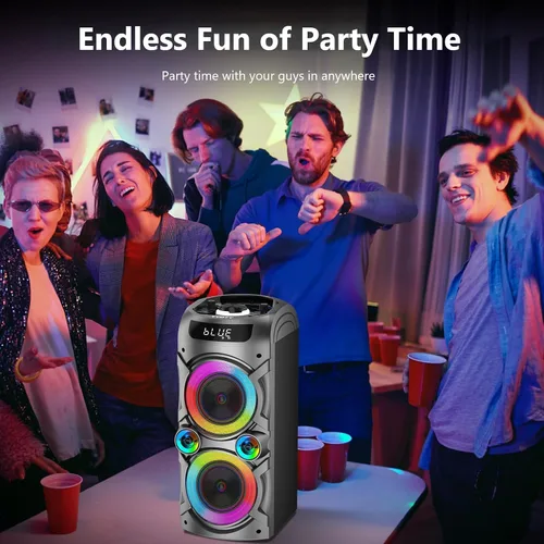Vista 7 de Bocina Bluetooth portátil TYOTY 100W potente inalámbrica Boombox con emparejamiento TWS, sonido estéreo fuerte, graves profundos, grandes altavoces