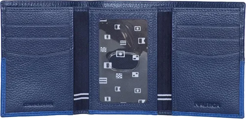 Vista 55 de Nautica Men's Trifold Wallet RFID Blocking Protection ID Window Card Slots Genuine Leather Durable