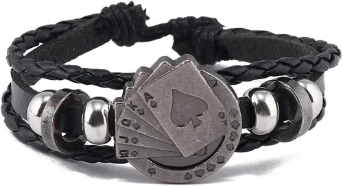 Vista 7 de 16 pulseras para hombres y mujeres, diseño de calavera trenzada negra infinita de Tai Chi, pulseras punk rock para uso diario