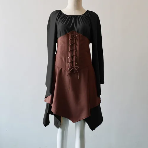 Vista 3 de Black Gothic Dress for Women, Gothic Dress for Women Flare Long Sleeve Retro Costume Dress Medieval Dress