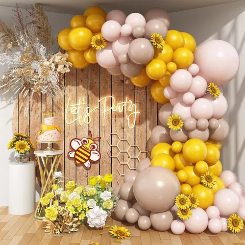 Vista 20 de Kit de guirnalda de globos negro, blanco y dorado, 115 piezas de arco de globos beige arena negro crema oro metálico con globos de papel de aluminio