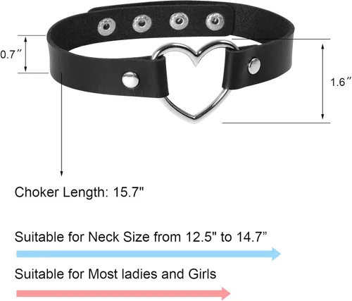 Vista 2 de Sinvini Gargantilla de cuero ajustable con corazón de amor punk PU collar gótico Egirl accesorios suave collar cadena para las mujeres