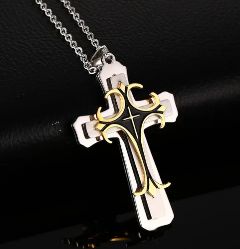 Vista 5 de mealguet joyas de oro y plata pesada Celta Collar con Colgante de Cruz de acero inoxidable para hombre con cadena
