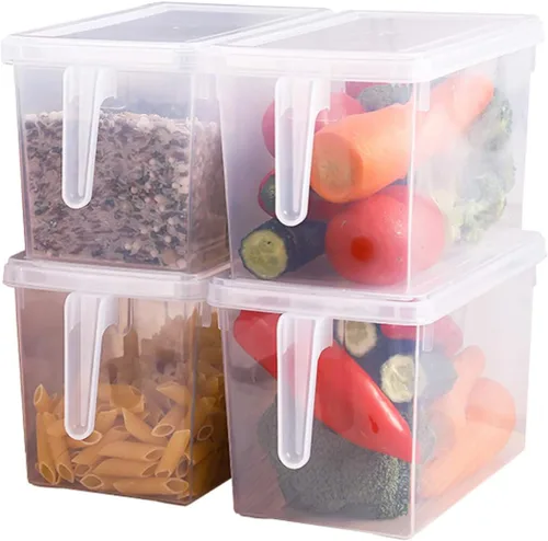 Vista 5 de Sooyee Contenedores de almacenamiento para refrigerador, paquete de 4 unidades de 4 litros, apilables, organizador de refrigerador con asa