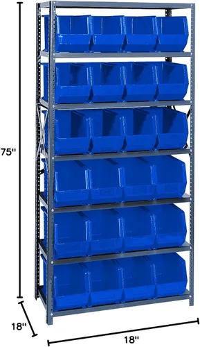 Vista 563 de Quantum QSBU-245BK Heavy Duty Shelving Unit with (7) Shelves and (24) QUS245 Black Bins for Garage Warehouse Storage Distribution 400 lb Load