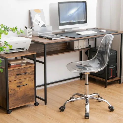 Vista 8 de Giantex Silla de escritorio de acrílico, silla enrollable de oficina transparente sin brazos, silla fantasma de ocio ajustable con base cromada