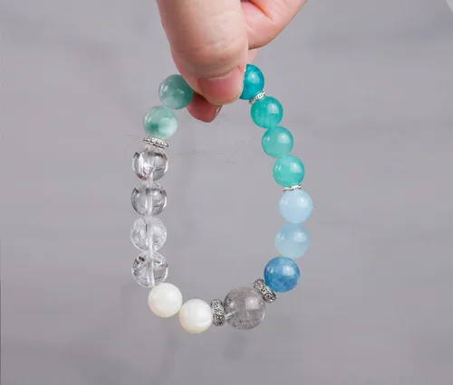 Vista 45 de Precious Gemstone Natural Crystal Healing Bracelet, Rutilated Quartz, Moonstone, Quartz Handmade Original Design Bracelet