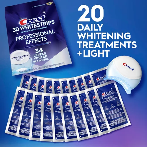 Vista 3 de Crest 3D Whitestrips Efectos Profesionales + Luz LED – Kit de blanqueamiento de dientes, 1 luz + 20 tratamientos, cada uno con 1 superior/1
