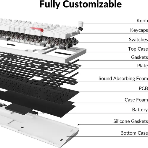 Vista 7 de Keychron Q5 Pro QMK/VIA Teclado mecánico inalámbrico personalizado, diseño de aluminio completo del 96% con perilla programable, diseño de doble