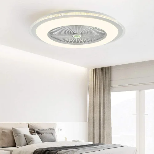 Vista 9 de Ventilador de techo moderno con luces amarillo de perfil bajo ventilador de techo LED de montaje empotrado con mando a distancia