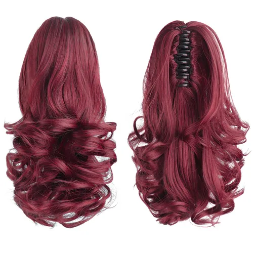Vista 101 de Extensiones de cola de caballo, extensiones de cabello de cola de caballo con clip de garra marrón oscuro para mujer, pieza de cabello rizado