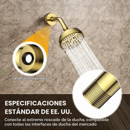 Vista 4 de YASFEL Brazo de Ducha de Oro Cepillado de 6 pulgadas Brazo de Extensión de Ducha Tubo con Brida y Cinta de Teflón para Cabezal de Ducha y Cabezal