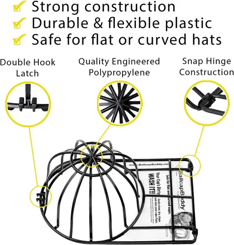 Vista 2 de BallcapBuddy - Limpiador de sombreros original y patentado, lavadora de sombreros para lavadora o lavavajillas, marco de arandela de tapas para Negro