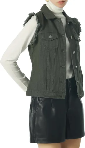 Vista 3 de ebossy Chaqueta de mezclilla desgastada sin mangas de color caramelo para mujer