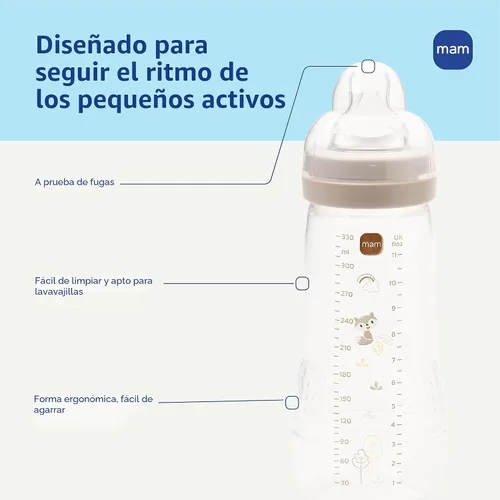 Vista 2 de MAM Biberón anticólico activo activo de flujo natural de 11 oz, 4+ meses Azul verdoso