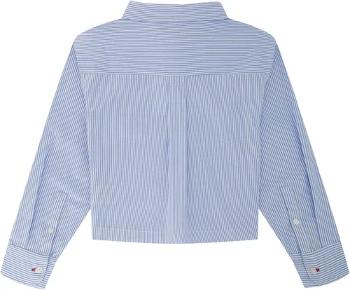 Vista 3 de Tommy Hilfiger Girls' Long Sleeve Boxy Fit Button Down, Cropped Shirt with Chest Pocket