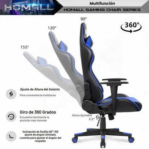 Vista 7 de Homall Silla Gaming, Silla de Oficina Respaldo Alto Silla de Computadora de Cuero Silla de Escritorio Racing Ejecutiva Ergonómica Ajustable Azul
