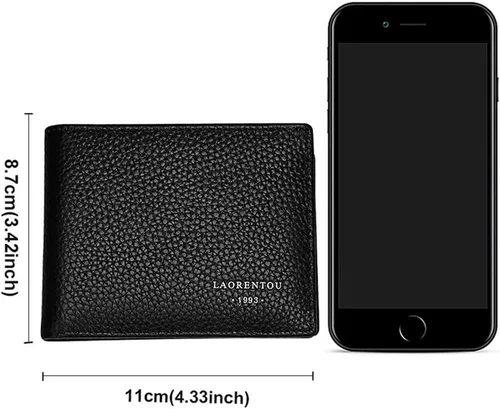 Vista 2 de LAORENTOU Carteras de cuero genuino para hombres, caja de regalo, carteras delgadas para hombre, tarjetas de crédito, monederos casuales