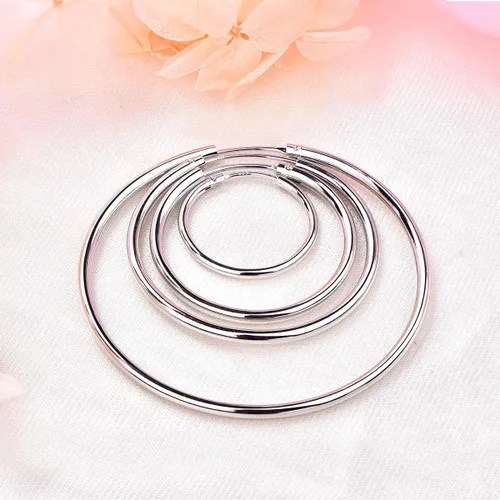 Vista 5 de YL Aretes de aro de plata de ley 925 pulida con círculos sin fin, aros de diámetro 9,13,15,20,30,35,50 in