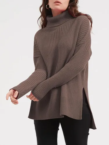 Vista 4 de LILLUSORY Suéter de cuello alto de gran tamaño para mujer 2023, suéter de punto acanalado de moda para otoño