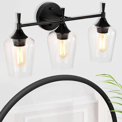 Vista 12 de Edvivi Lámpara de tocador de baño de 1 luz, níquel cepillado moderno con pantalla de vidrio transparente, apliques de pared para espejos, Latón