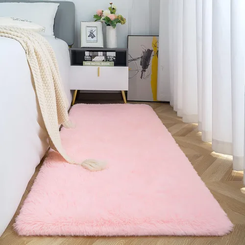 Vista 31 de ISEAU Alfombra de pasillo cómoda y esponjosa para dormitorio, de felpa con base de goma antideslizante, para dormitorio de bebé, al lado de la cama