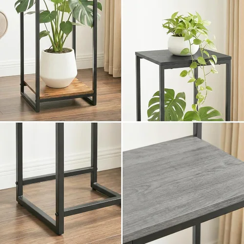 Vista 6 de Soporte para plantas de 34 pulgadas de alto para interiores, estante moderno de 2 niveles, organizador de macetas de esquina para sala de estar