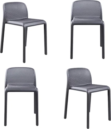 Vista 10 de CozyBlock Punch - Silla de comedor apilable perforada para interior y exterior, juego de 4 (azul turquesa)