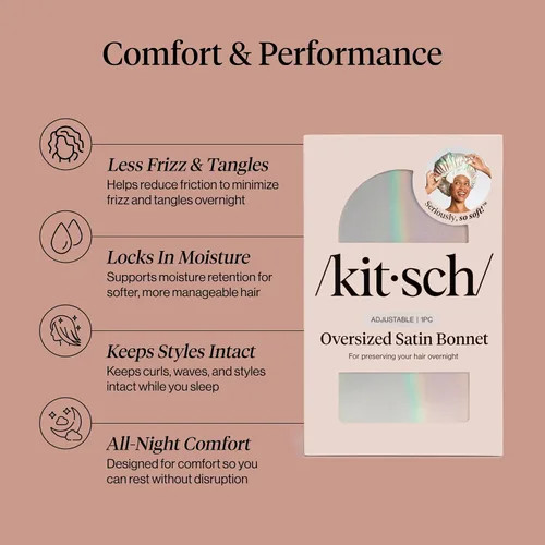 Vista 3 de Kitsch Gorro de Satén XL para Dormir - Aura Más suave que el gorro de seda para mujeres que duermen, ajuste seguro, ajustable y evita roturas