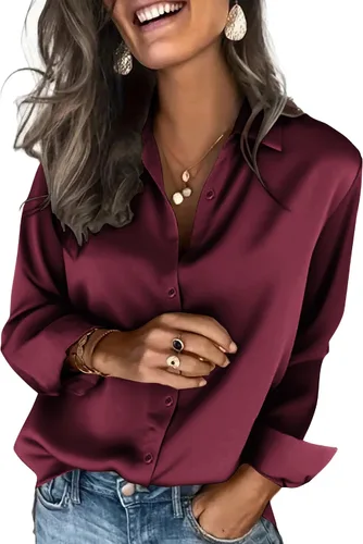 Vista 18 de Zeagoo Blusas de satén para mujer, camisas de seda con botones de manga larga, blusas casuales de negocios