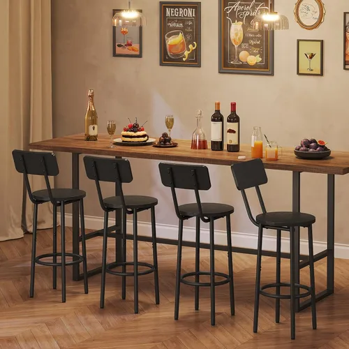 Vista 4 de HOOBRO Taburetes de bar, juego de 2 taburetes de bar redondos con respaldo, sillas de bar de 25.2 pulgadas para isla de cocina, comedor, taburetes