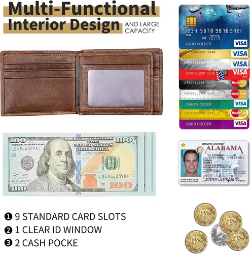 Vista 5 de Airtag mens Wallet Brown-171 Cartera de cuero para hombre