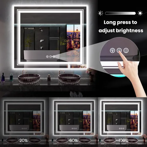 Vista 5 de Snowdool - Espejo LED para baño de 36 x 36 pulgadas con 8 luces RGB retroiluminadas + 3 luces frontales (ajustables individualmente), espejo de 3