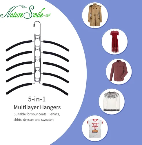 Vista 5 de Nature Smile Perchas de ropa para suéter sin hombros, múltiples capas, ahorro de espacio, para camisetas y blusas, (paquete de 2 unidades)