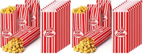 Vista 16 de Sherr 1000 Piezas Bolsas de Palomitas de Maíz de 1 Onza a Granel Negras con Rayas Retro Desechables para Noches de Película Navidad Circo Carnaval