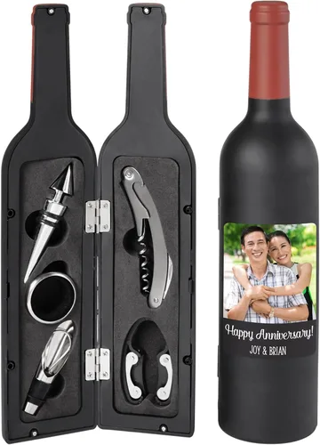 Vista 11 de Let's Make Memories Juego de herramientas de vino personalizado de 5 piezas, abrebotellas de vino, accesorio de barra