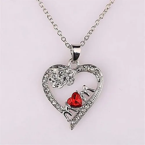 Vista 3 de Essencedelight - Collar con colgante de rosa con corazón de amor, collar con dije de letra para mamá, lindo collar de cristal para mamá de hija