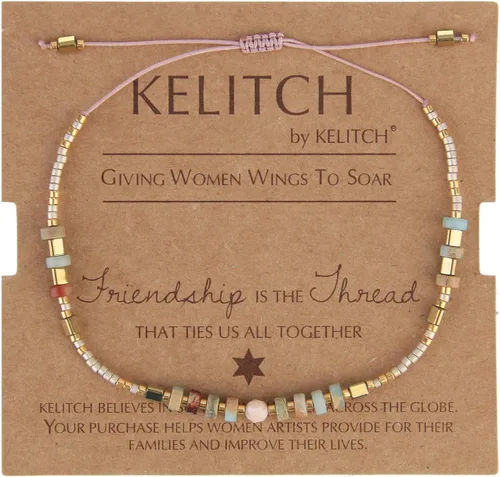 Vista 2 de KELITCH Crystal Agate Friendship Bracelet Handmade Miyuki Seed Beads Adjustable Bracelets for Women