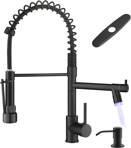 Vista 16 de AIMADI - Grifo de cocina, grifo de cocina negro y dorado con rociador, grifo de cocina estilo comercial de una sola manija, color negro mate, con un