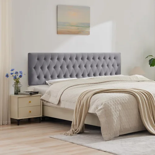 Vista 10 de Kingfun Cabecera capitonada tapizada para cama de tamaño completo con diseño moderno de botones, cabecera ajustable de madera maciza, cabeceros Rosa