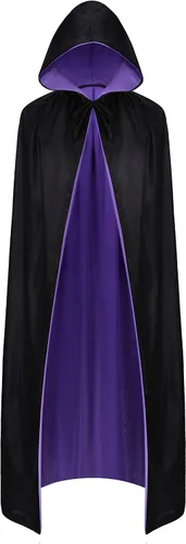 Vista 14 de Reversible Velvet Hooded Vampire Cape, Halloween Cosplay Costume Capucha Borgoña