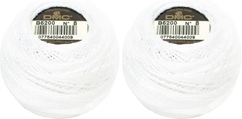 Vista 5 de Bolas de algodón Pearl de DMC, tamaño 8, 95 yardas, Algodón, Blanco (Snow white), talla 8