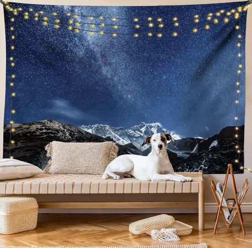Vista 8 de Ambesonne Tapiz espacial tamaño King, montañas del Himalaya en la noche estrellada con estrellas, tierra y cosmos en tierras del norte, colcha