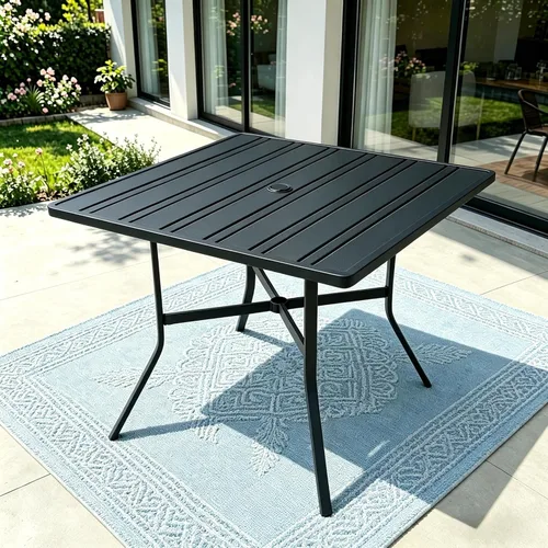 Vista 16 de Mesa de bar para exteriores, mesa cuadrada de 36.5 pulgadas de altura con marco de metal resistente y parte superior de listones resistente a