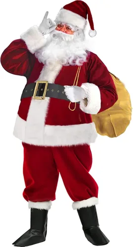 Vista 8 de AOSUYOU Santa Claus Costume For Men, 9PCS Deluxe Santa Suit Adults Men Santa Costume Christmas Santa Outfit