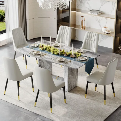 Vista 23 de Juego de mesa de comedor para 4, juego de mesa de comedor de 5 piezas con sillas, mesa moderna de mármol sintético de 63 pulgadas con 4 sillas
