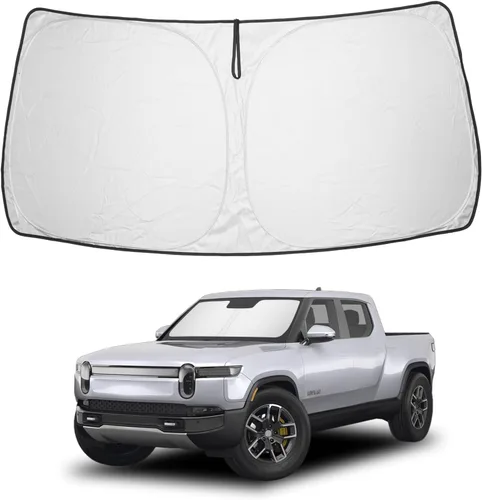 Vista 203 de Proadsy Parasol para parabrisas Rivian R1S 2022-2025 2026 de 4 capas plegable, protector de parasol frontal que bloquea los rayos UV, mantiene