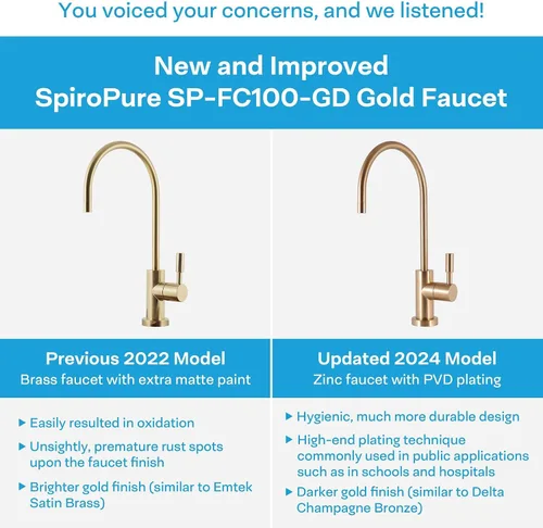 Vista 4 de SpiroPure Grifo RO de aire sin plomo certificado NSF, oro cepillado/bronce/latón, grifo de filtro de agua de reemplazo de ósmosis inversa, grifo